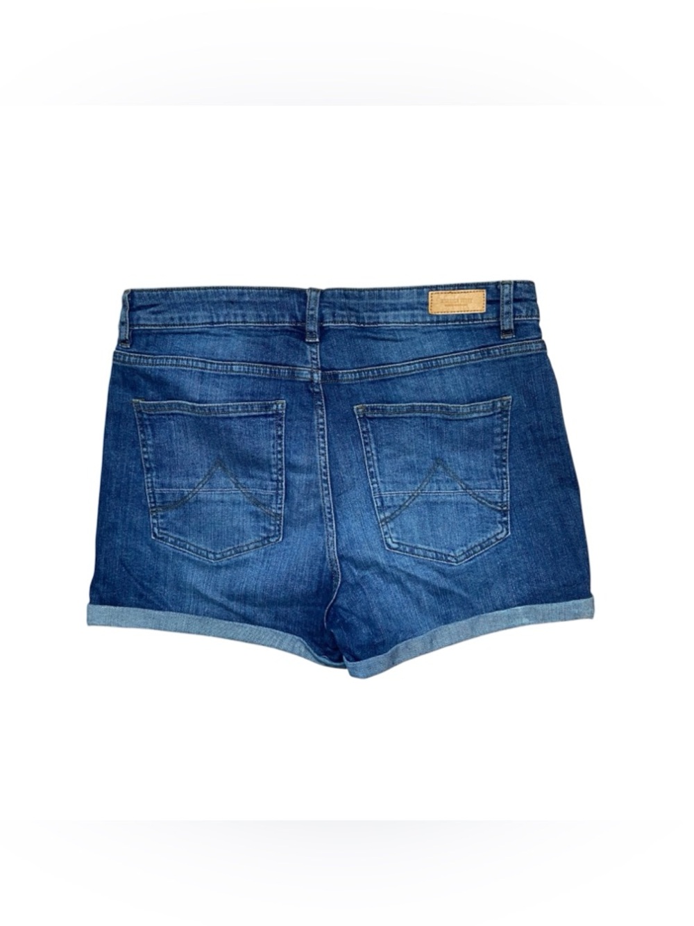 High Waisted Denim Shorts Blue Cuffed Mom Shorts M Casual Summer Organic Cotton - Picture 2 of 4